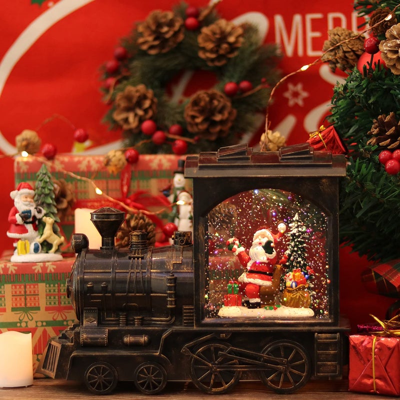 GenSwin Lighted Christmas Snow Globe Lantern  Battery Operated Santa Claus Musical Train LED Water Glittering with 6H Timer  Christmas Home Decoration Gift(Copper) - Image 2